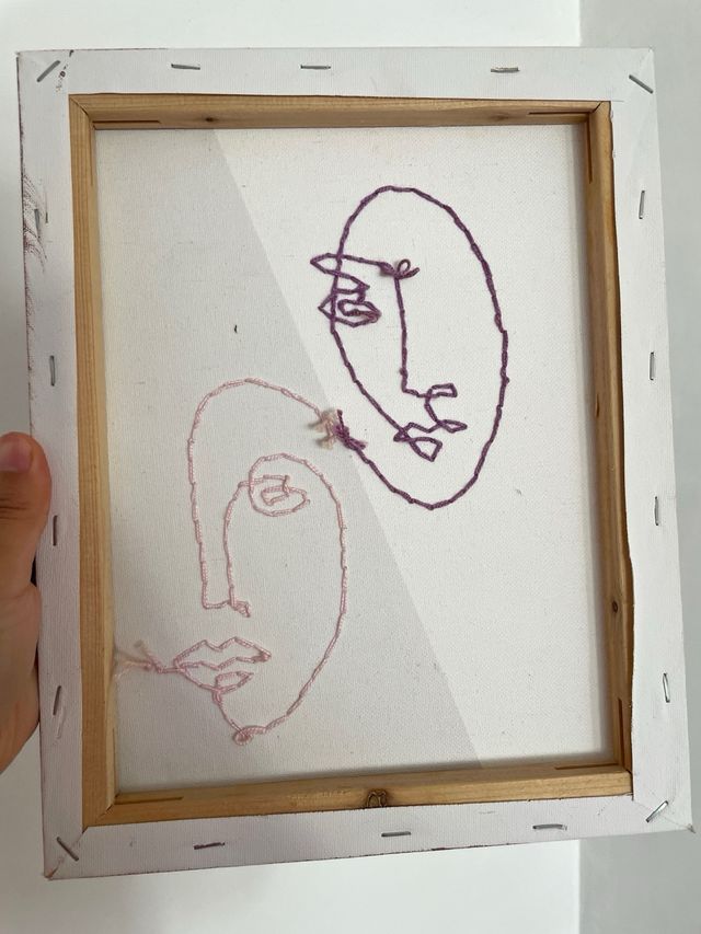 Tela minimalista con disegno a linee ricamate, ritratto astratto, doppia decorazione murale moderna