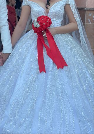 Vestido novia blanco plata