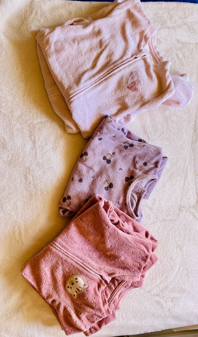 6 Pijamas terciopelo bebé niña 12 meses cremallera