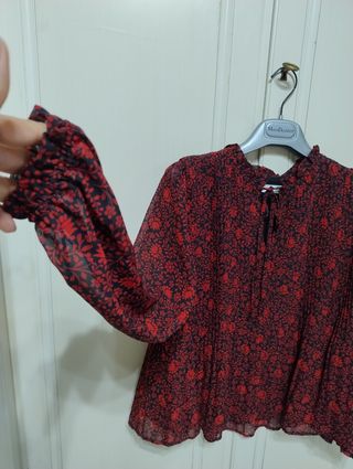Camicia Mango plissè fiori rosso-nero tg.5