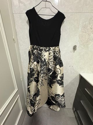Vestido fiesta beige y negro
