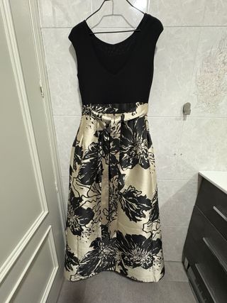 Vestido fiesta beige y negro