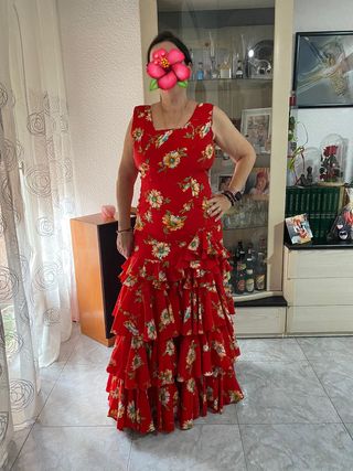 Traje Flamenca Rojo - Flores