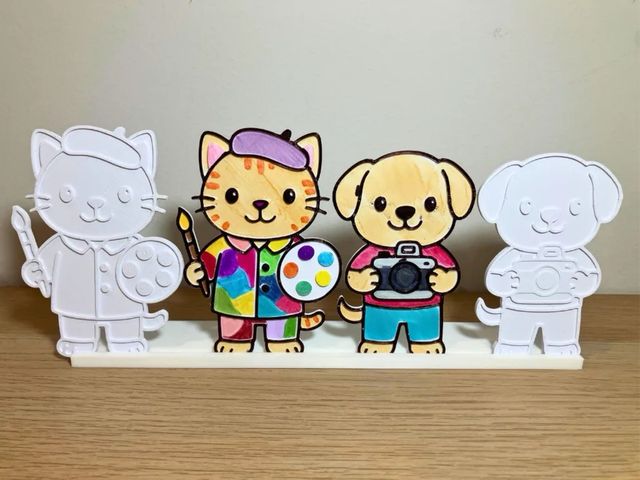 Set de Mascotas Artista y Fotógrafo para Colorear con Soporte