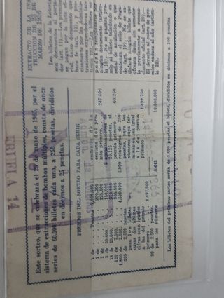 Antiguo Décimo lotería nacional 1965