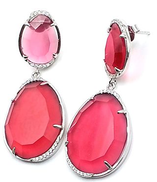 Pendientes largos de Plata con piedra roja