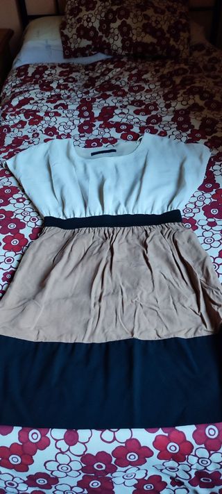 Vestido Zara beige y negro - Talla L