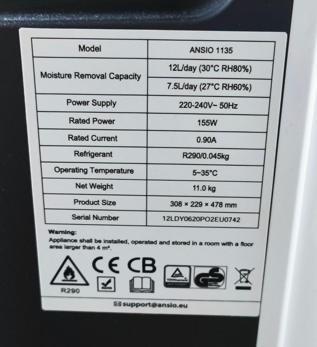 Deumidificatore Ansio Aeropura 12L