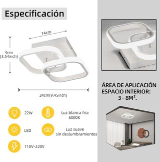 NUEVA lámpara techo led con sensor 22W 24x24x9cm