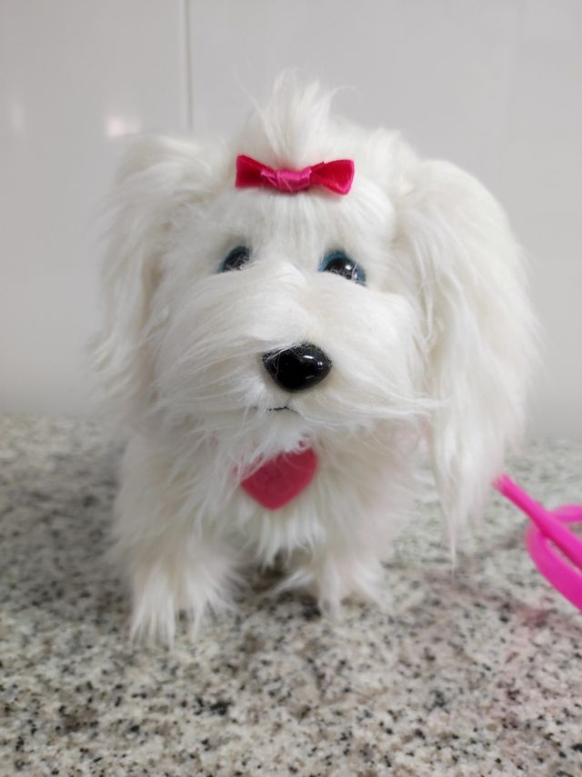 Perro peluche blanco - camina y ladra