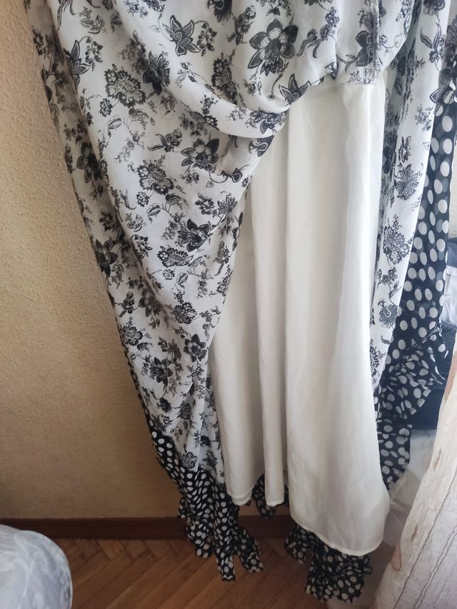 Vestido largo Niza lunares blanco-negro