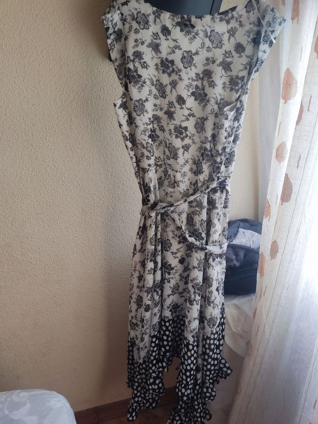 Vestido largo Niza lunares blanco-negro