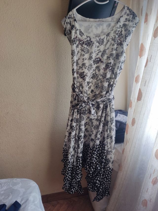 Vestido largo Niza lunares blanco-negro