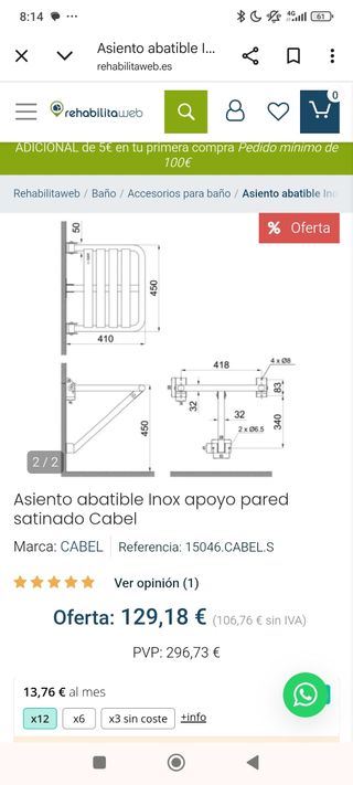 Asiento de ducha plegable CABEL.