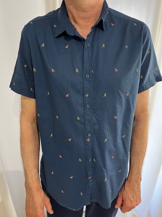 Camisa L azul hombre manga corta pájaros