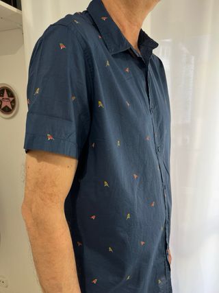 Camisa L azul hombre manga corta pájaros