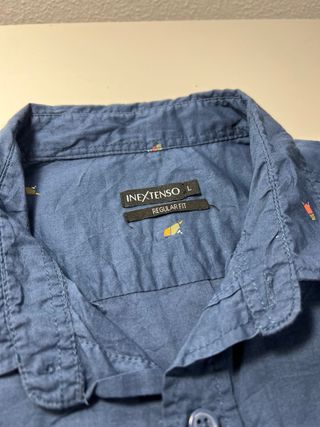 Camisa L azul hombre manga corta pájaros