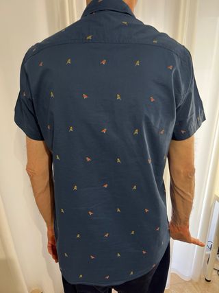 Camisa L azul hombre manga corta pájaros
