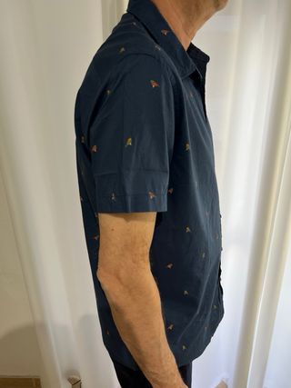 Camisa L azul hombre manga corta pájaros