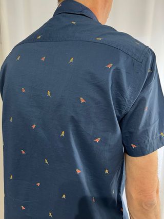 Camisa L azul hombre manga corta pájaros