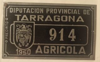 Chapa agrícola Tarragona 1950