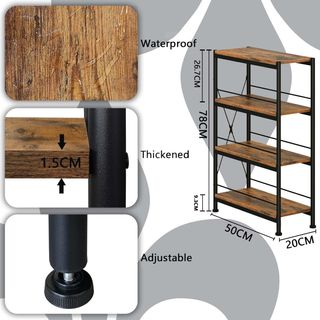 Estantería metálica 4 baldas 78x50x20cm madera