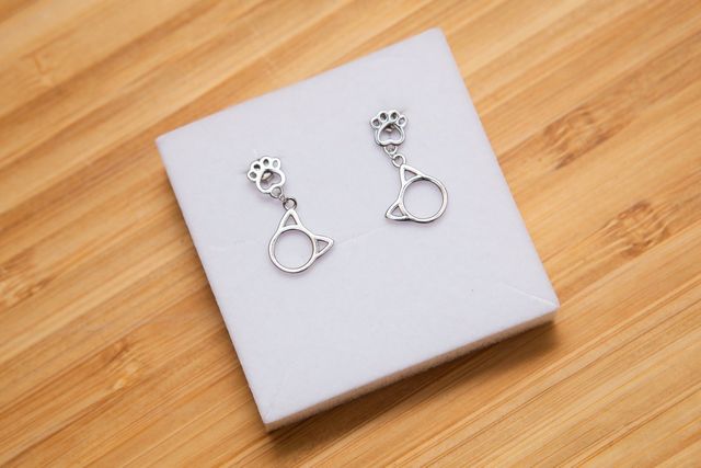 Pendientes con forma de gato en plata S925