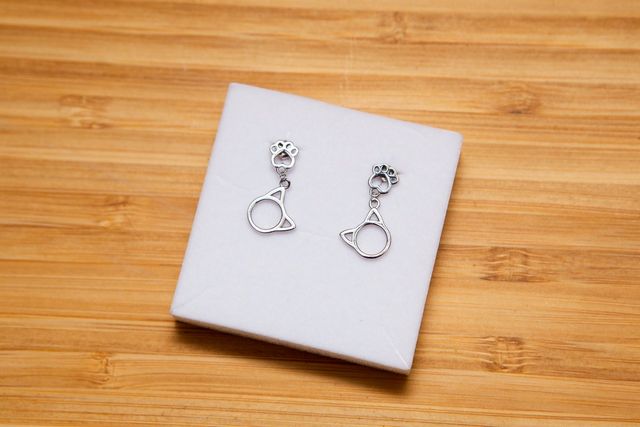 Pendientes con forma de gato en plata S925