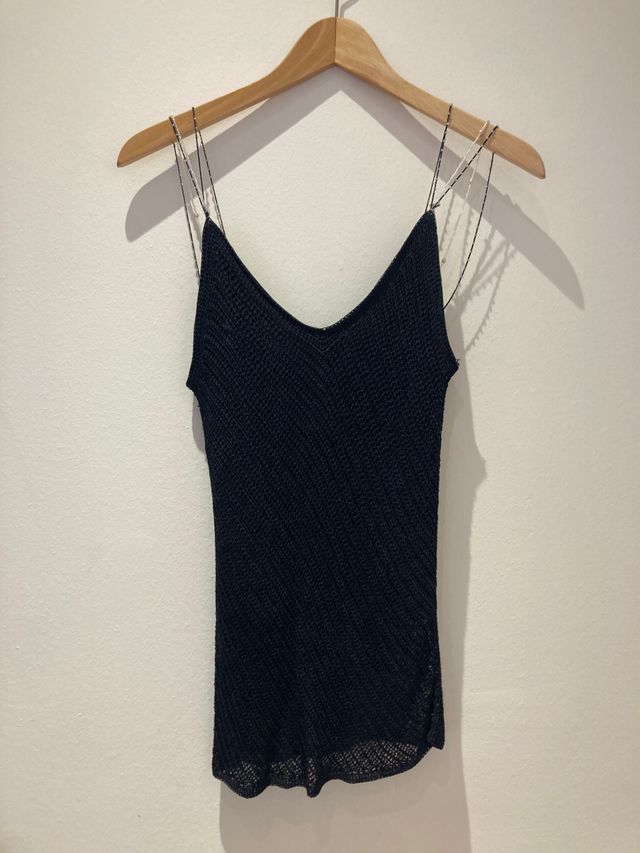 RENÉ DERBY Top ganchillo festivo-Negro-Pedreria