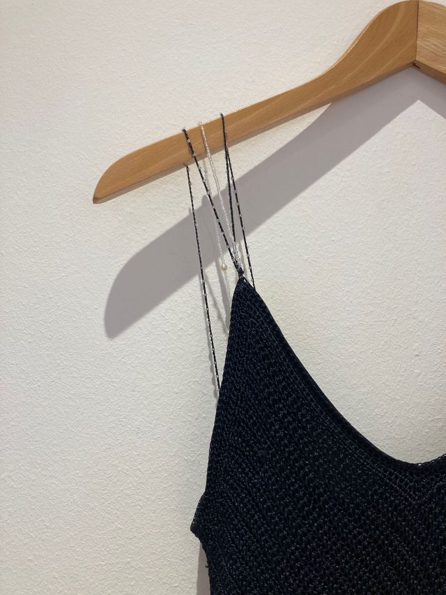 RENÉ DERBY Top ganchillo festivo-Negro-Pedreria