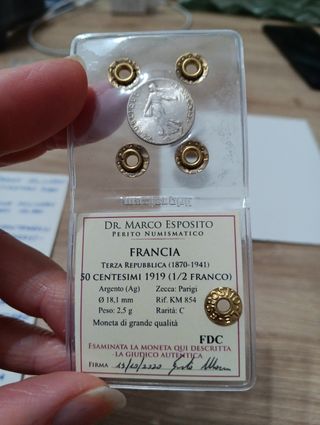 50 cent. AG Fdc 1919 - FRANCIA, Moneta Periziata.