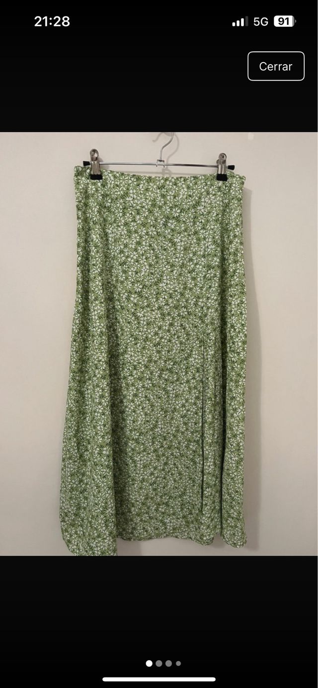 Falda midi flores verde