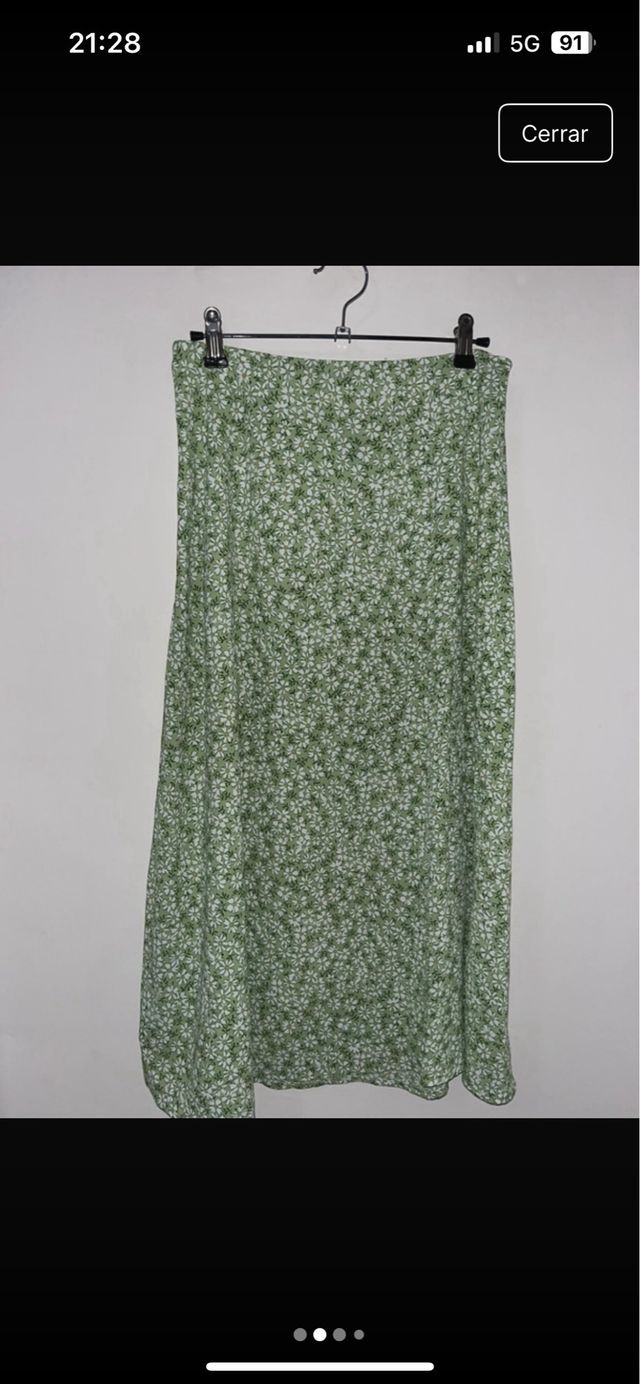 Falda midi flores verde