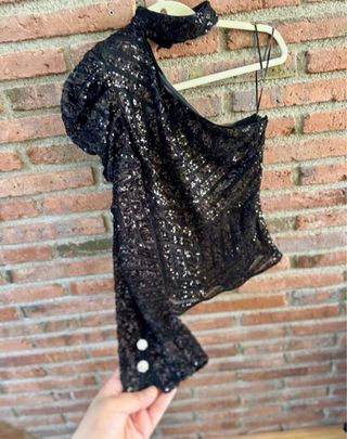 Blusa lentejuelas negra - Talla única