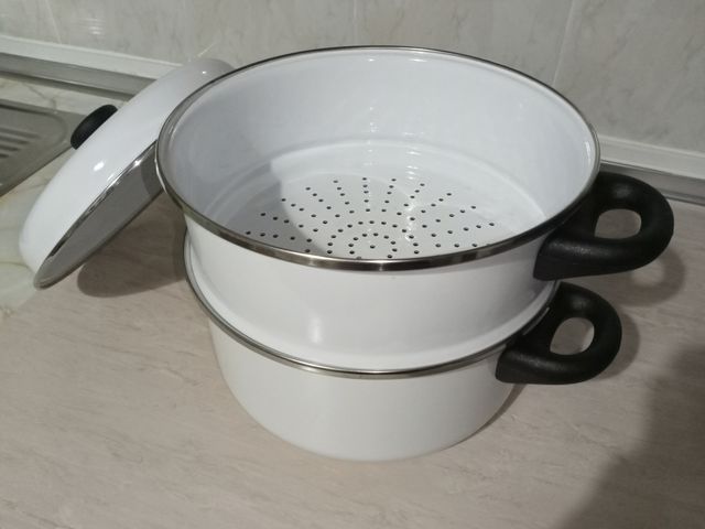 Cacerola(3 piezas) vapor San Ignacio blanca.