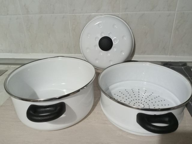 Cacerola(3 piezas) vapor San Ignacio blanca.
