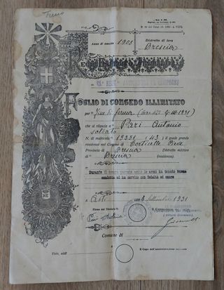 2 foglio di congedo illimitato - esercito italiano