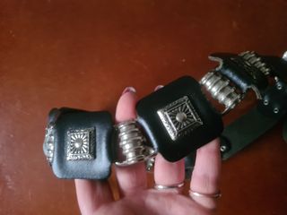 Cintura vintage pelle nera argento