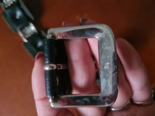 Cintura vintage pelle nera argento