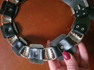 Cintura vintage pelle nera argento