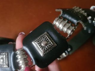 Cintura vintage pelle nera argento