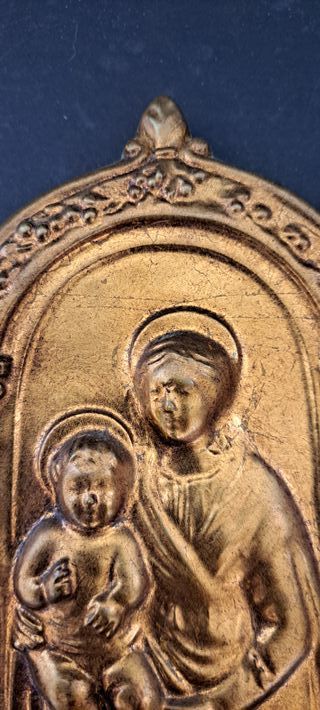 Acquasantiera madonna bambino color bronzo 22 x 12