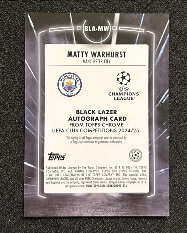 Matty Warhurst Topps Chrome Auto RC #24/25