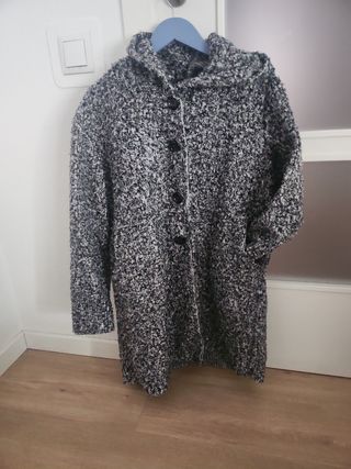 Abrigo lana gris capucha
