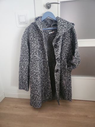 Abrigo lana gris capucha