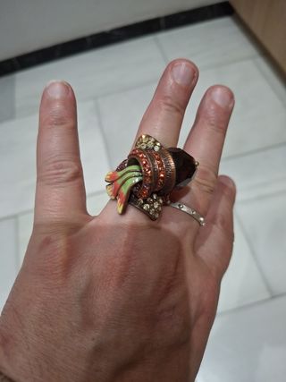 Anillo vintage cobre, porcelana, Swarovski