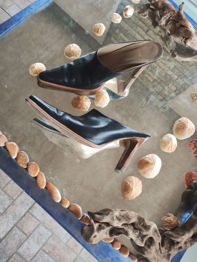 Scarpe sabot nere tacco alto