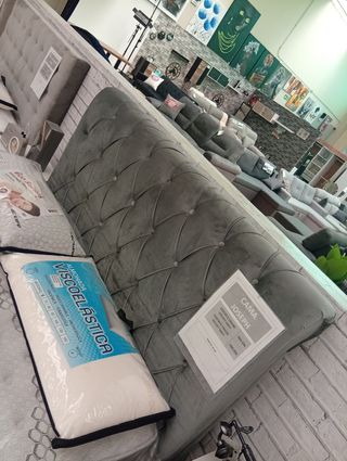 Cama gris terciopelo - Cabecero tapizado