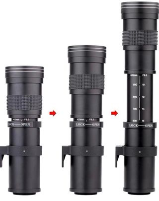 Teleobiettivo JINTU 420-800mm per fotocamera, obiettivo F/8.3-16 manuale, per Canon Nikon, Minolta, Maxxum, Pentax AF, in lega di alluminio, nero