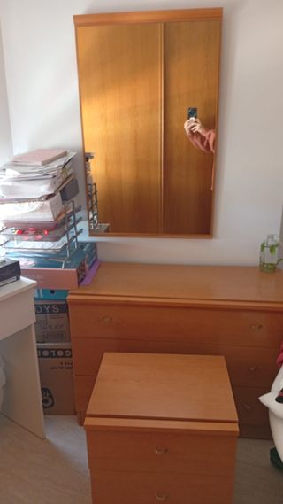 Cómoda madera + espejo de 60 cm x 94 cm